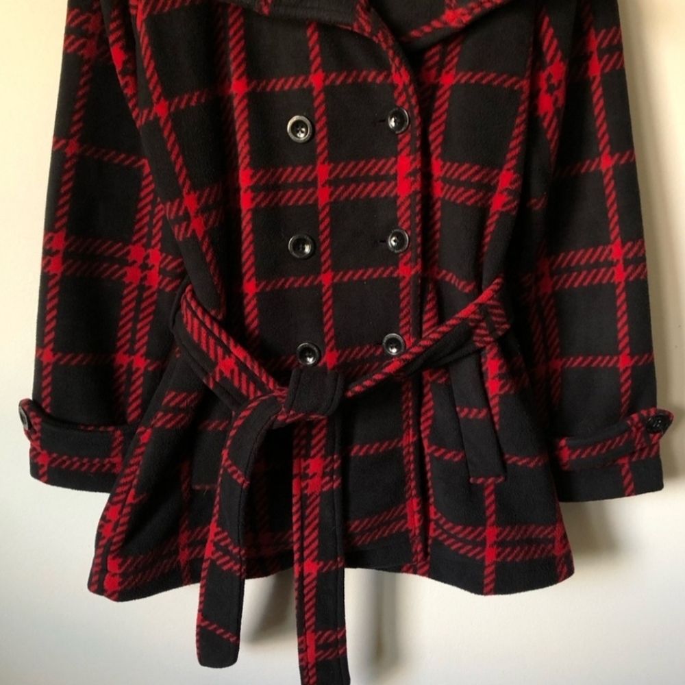 Lady Hathaway Red and Black Plaid Fleece Peacoat Medium - Picture 4 of 5